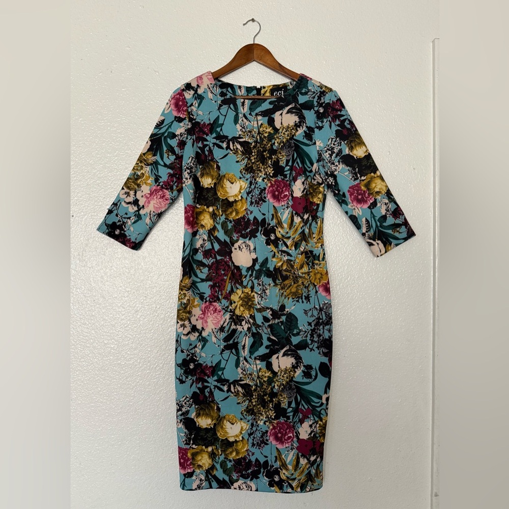 ECI New York Multicolor Floral Long Sleeve Dress Women’s Size 8